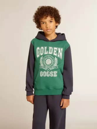 Groen en blauw sweatshirt voor jongens met capuchon en print