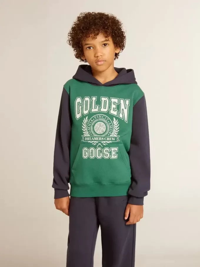 Groen en blauw sweatshirt voor jongens met capuchon en print