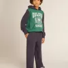 Groen en blauw sweatshirt voor jongens met capuchon en print