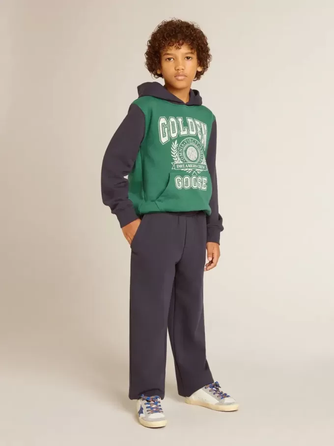 Groen en blauw sweatshirt voor jongens met capuchon en print