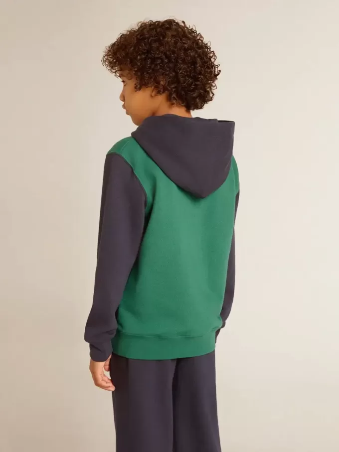 Groen en blauw sweatshirt voor jongens met capuchon en print