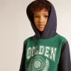 Groen en blauw sweatshirt voor jongens met capuchon en print