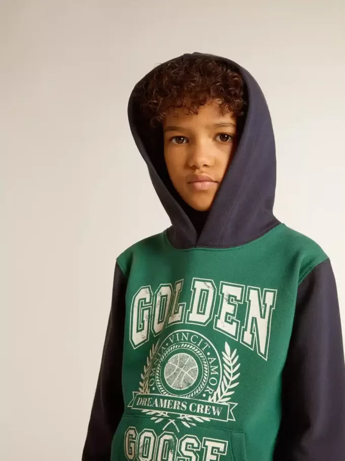 Groen en blauw sweatshirt voor jongens met capuchon en print
