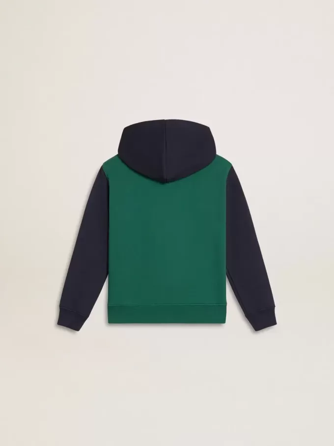 Groen en blauw sweatshirt voor jongens met capuchon en print