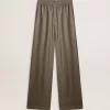 Groene viscose-zijde broek voor dames met bloemenpatroon