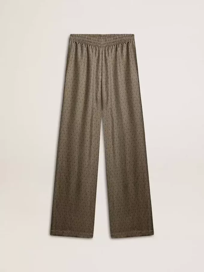 Groene viscose-zijde broek voor dames met bloemenpatroon