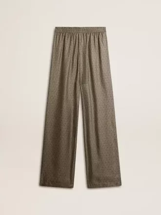Groene viscose-zijde broek voor dames met bloemenpatroon