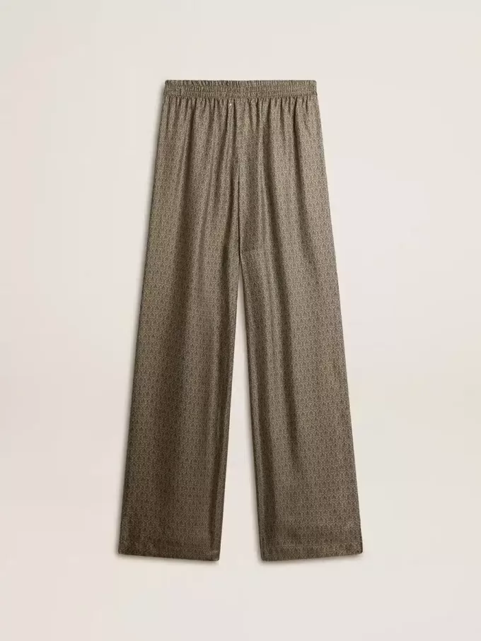Groene viscose-zijde broek voor dames met bloemenpatroon