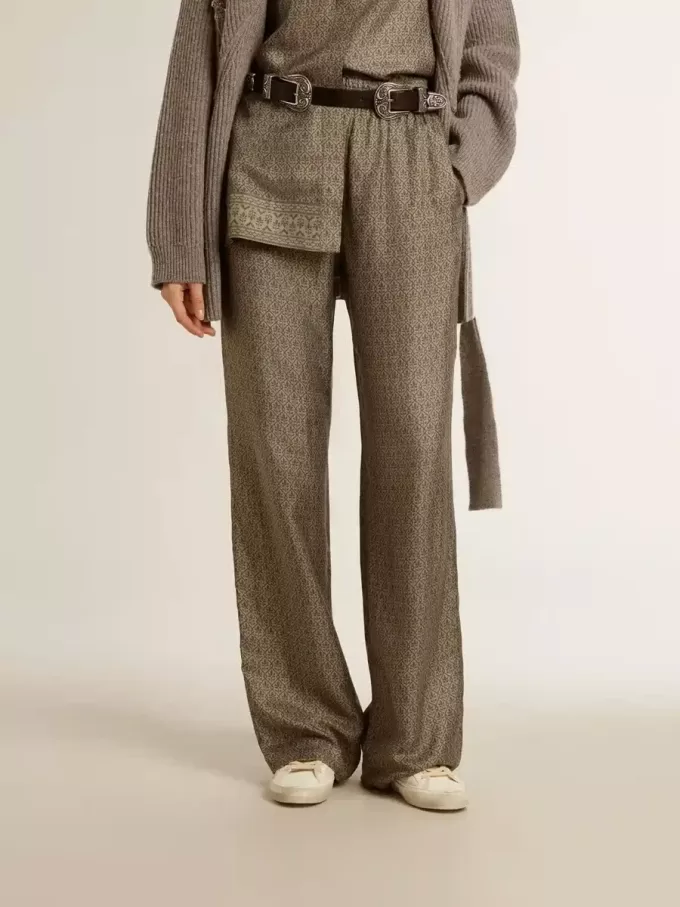 Groene viscose-zijde broek voor dames met bloemenpatroon