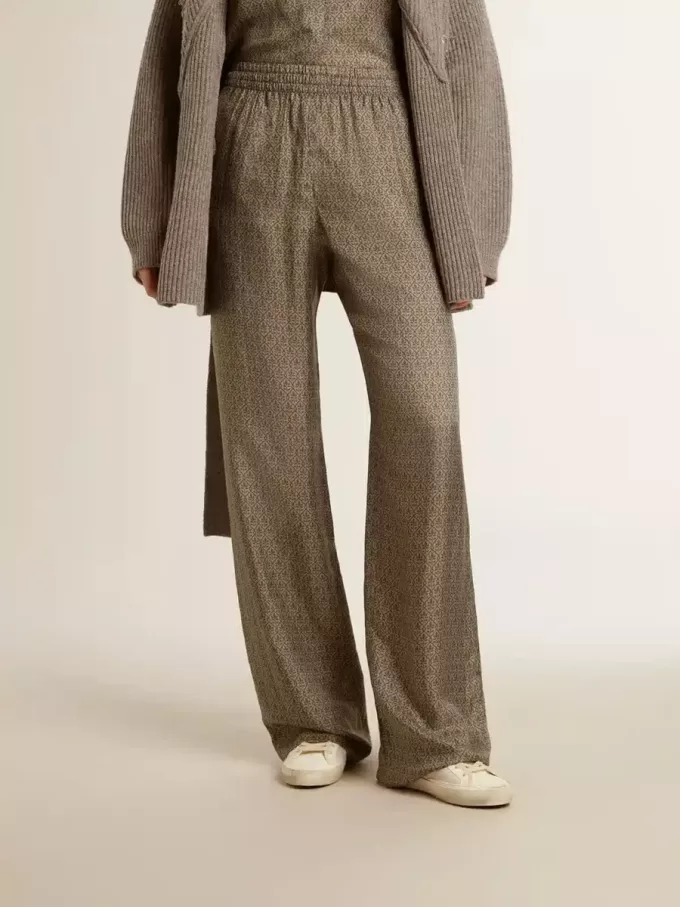 Groene viscose-zijde broek voor dames met bloemenpatroon