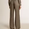Groene viscose-zijde broek voor dames met bloemenpatroon