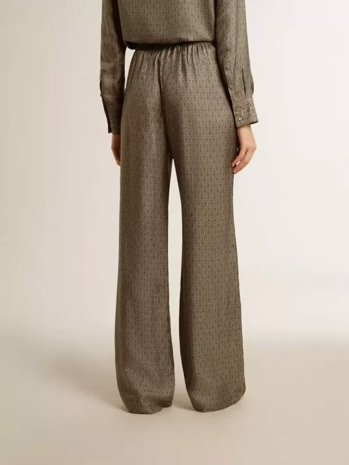 Groene viscose-zijde broek voor dames met bloemenpatroon