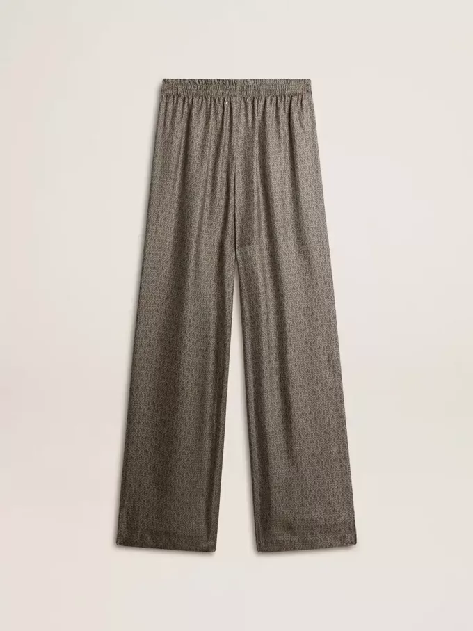 Groene viscose-zijde broek voor dames met bloemenpatroon
