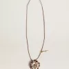 Hanger met bloemvormige bedel in bruin en champagnekleurig leer