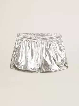 Hardloopshort voor dames in zilverkleurige stof