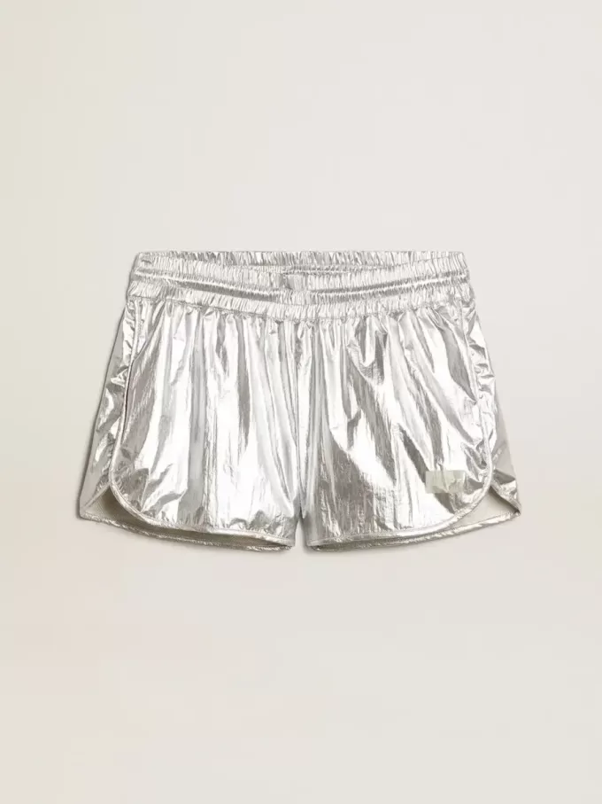 Hardloopshort voor dames in zilverkleurige stof