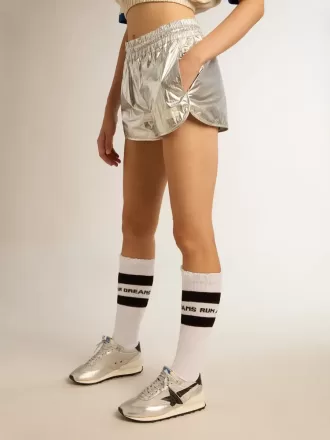Hardloopshort voor dames in zilverkleurige stof