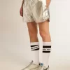 Hardloopshort voor heren van zilverkleurige stof