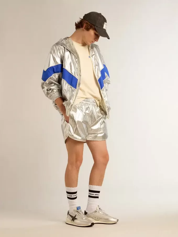 Hardloopshort voor heren van zilverkleurige stof
