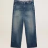 Heren chino van denim met distressed details