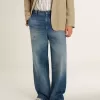 Heren chino van denim met distressed details
