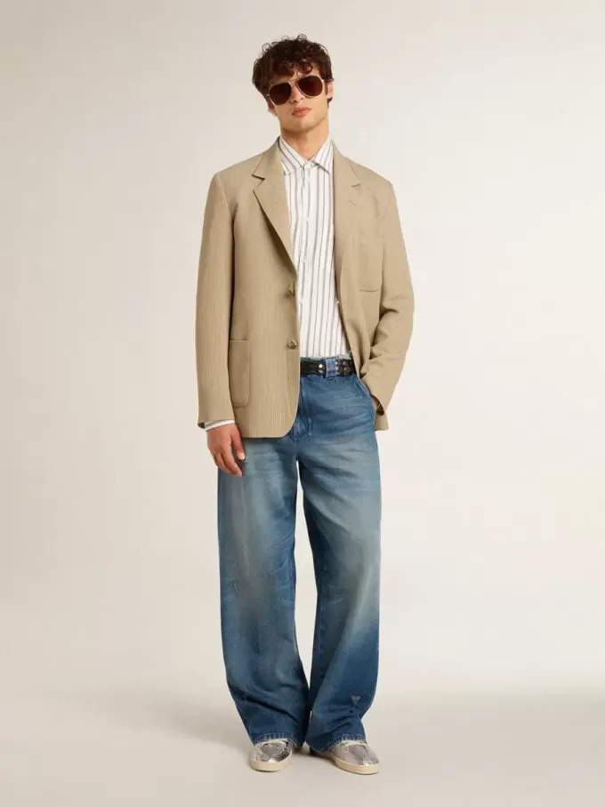 Heren chino van denim met distressed details