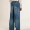 Heren chino van denim met distressed details