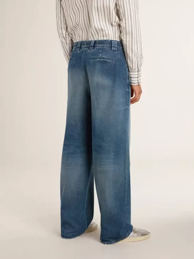 Heren chino van denim met distressed details