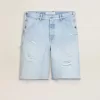 Heren denim bermuda met doorleefd effect