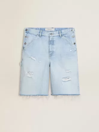Heren denim bermuda met doorleefd effect