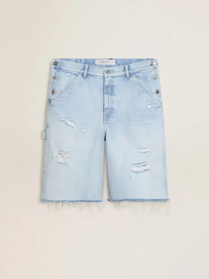 Heren denim bermuda met doorleefd effect