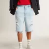 Heren denim bermuda met doorleefd effect