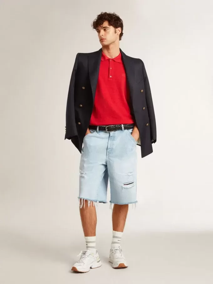 Heren denim bermuda met doorleefd effect