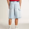 Heren denim bermuda met doorleefd effect