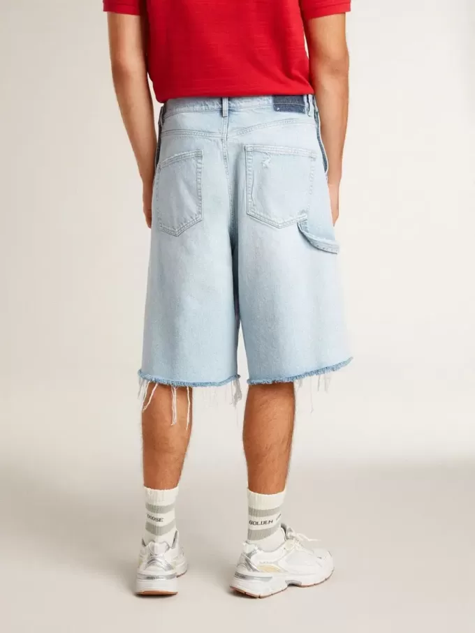 Heren denim bermuda met doorleefd effect