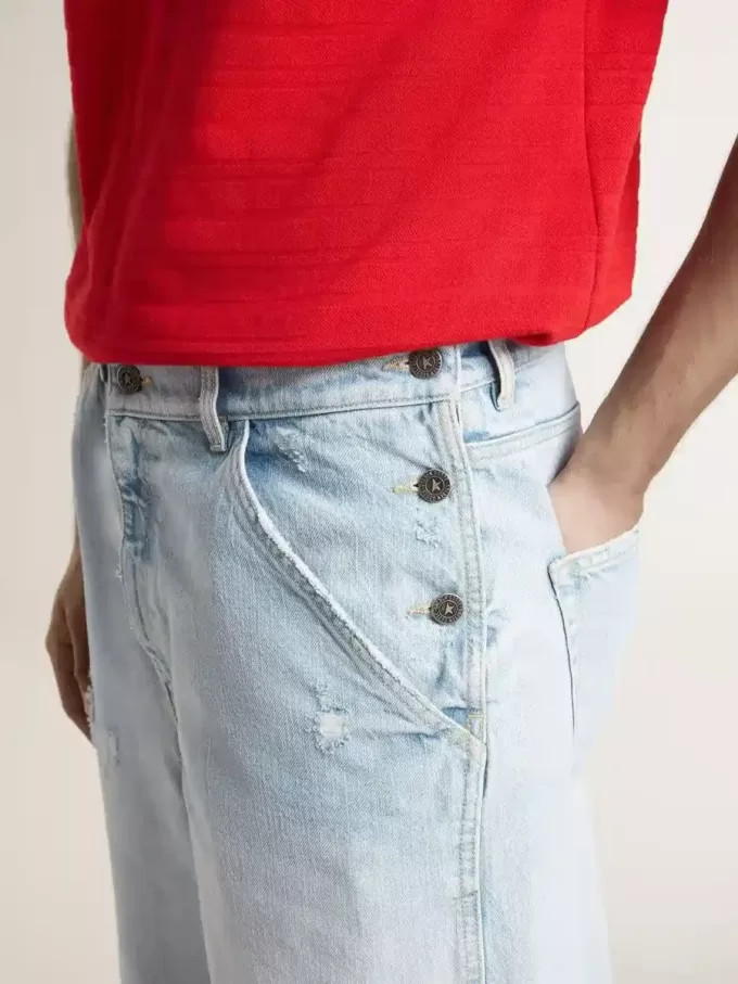 Heren denim bermuda met doorleefd effect