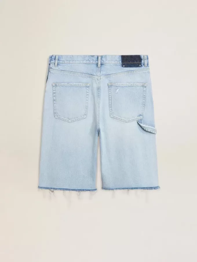 Heren denim bermuda met doorleefd effect