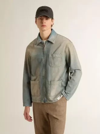 Heren denim jasje met distressed effect en ritssluiting
