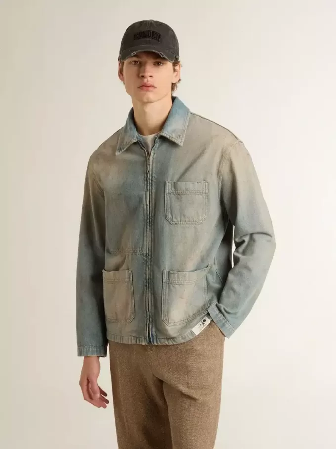 Heren denim jasje met distressed effect en ritssluiting