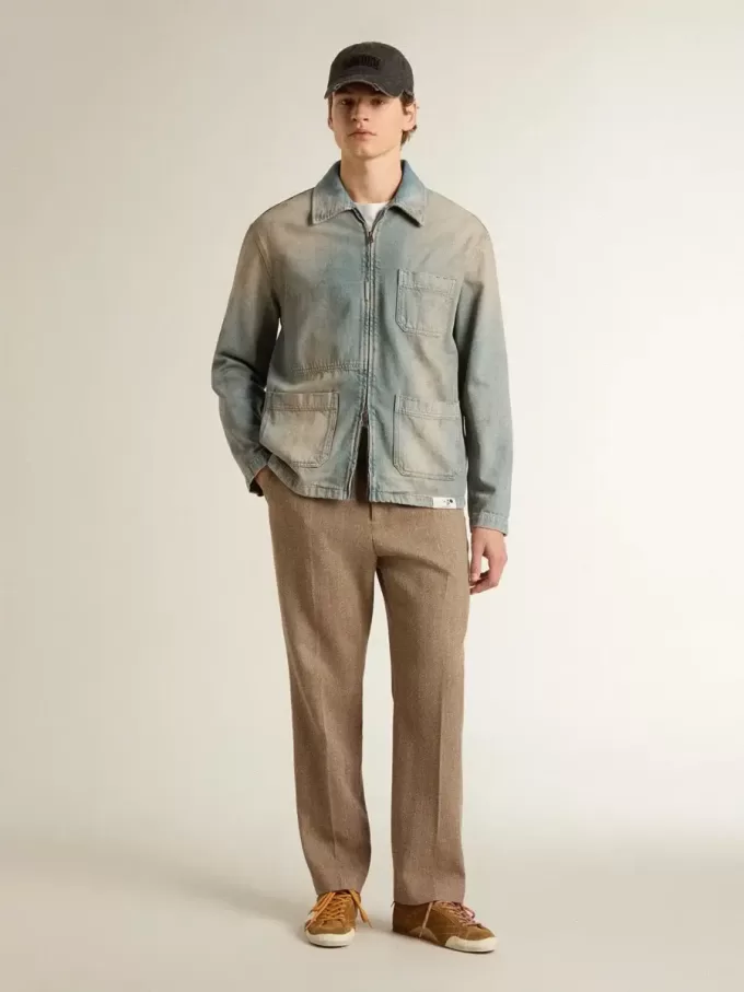 Heren denim jasje met distressed effect en ritssluiting