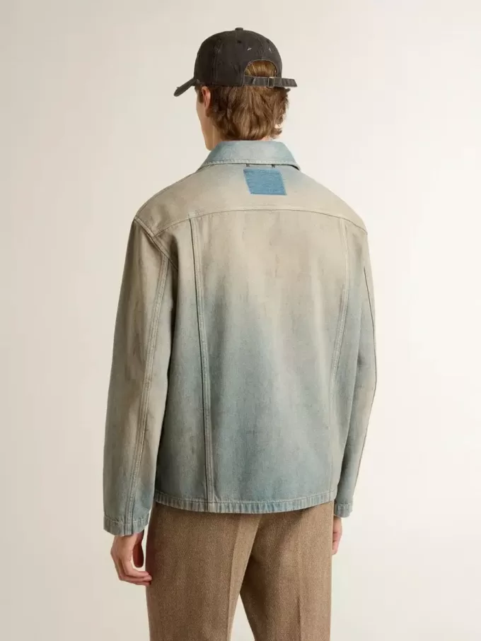 Heren denim jasje met distressed effect en ritssluiting