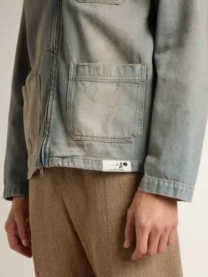 Heren denim jasje met distressed effect en ritssluiting