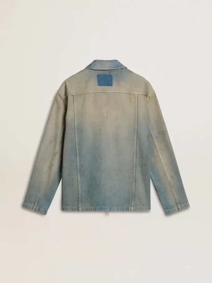 Heren denim jasje met distressed effect en ritssluiting