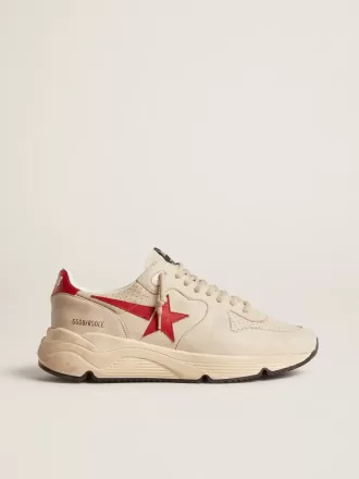 Heren Running Sole in grijs nappaleer met rode nappaleer ster en hielstuk