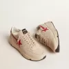 Heren Running Sole in grijs nappaleer met rode nappaleer ster en hielstuk