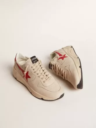 Heren Running Sole in grijs nappaleer met rode nappaleer ster en hielstuk
