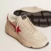 Heren Running Sole in grijs nappaleer met rode nappaleer ster en hielstuk
