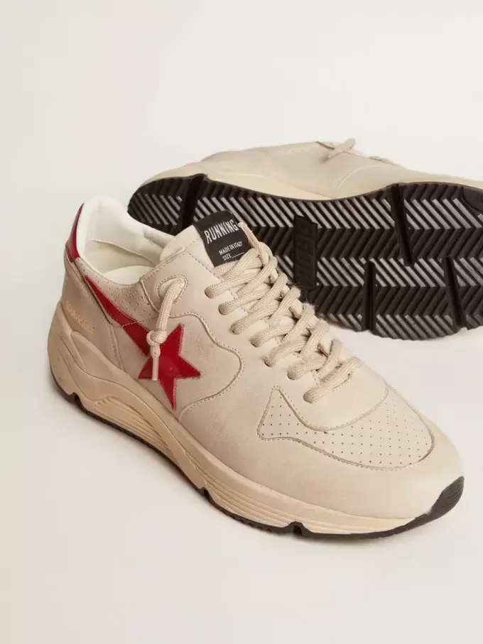 Heren Running Sole in grijs nappaleer met rode nappaleer ster en hielstuk