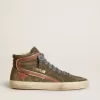 Heren Slide in grijs suède met bruine nubuck ster en flash
