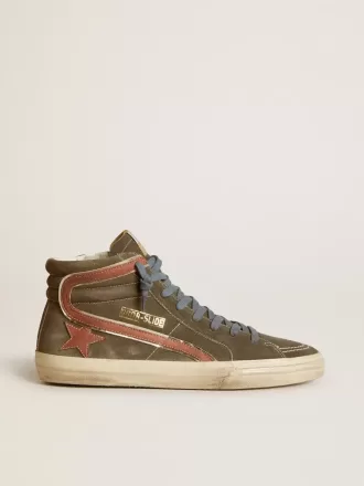 Heren Slide in grijs suède met bruine nubuck ster en flash